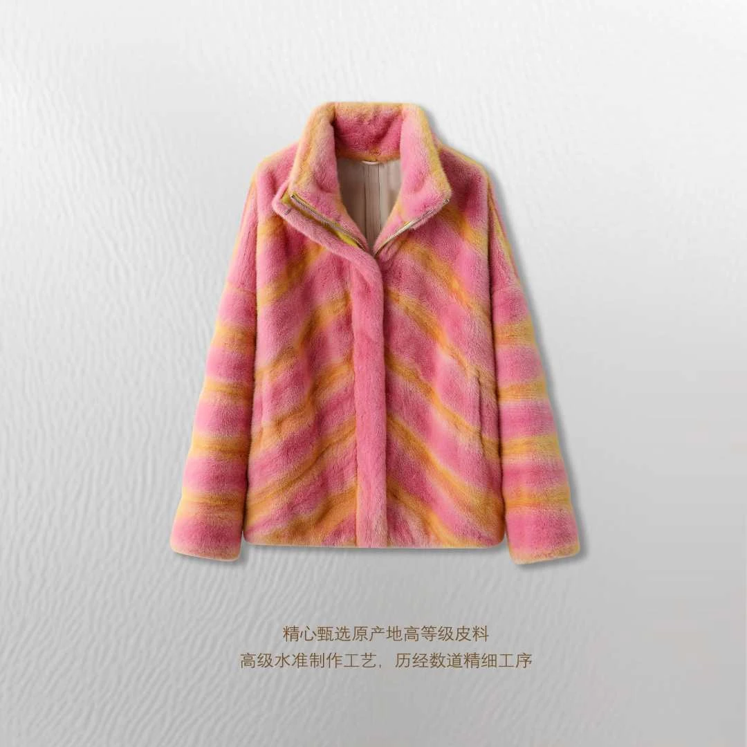 臻极【小糖果】休闲潮牌水貂进口天鹅绒皮草母貂抽刀#DKSD5787