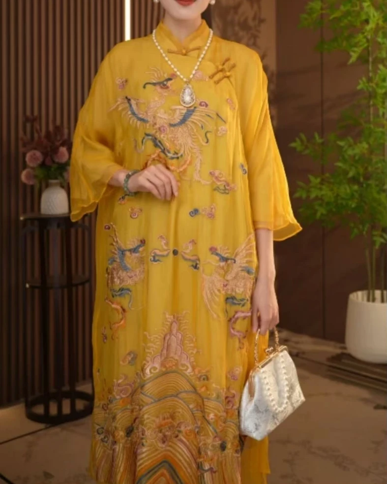 凤懿夏季新中式盘扣夏季中长款女装气质连衣裙2024B0868-徐徐