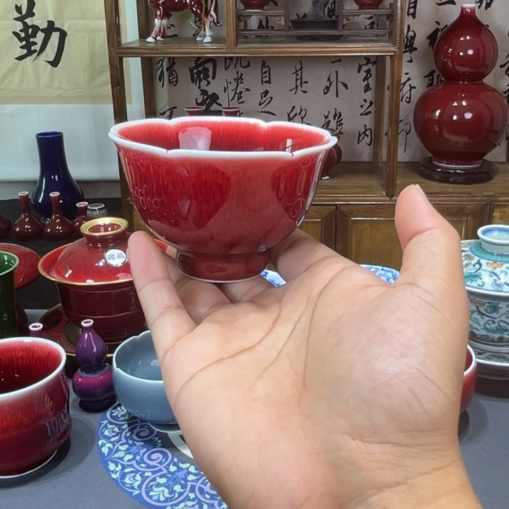 景德镇陶瓷浅行窑花朵杯