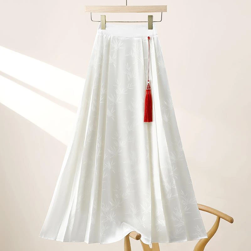 dhini新中式国风马面裙女春夏装2025新款女士百褶汉服长裙醋酸半