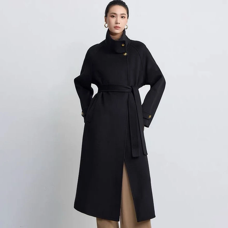 【风檐锦序】边芙卡高领毛呢外套长款羊毛大衣韩版宽松女680967-Q