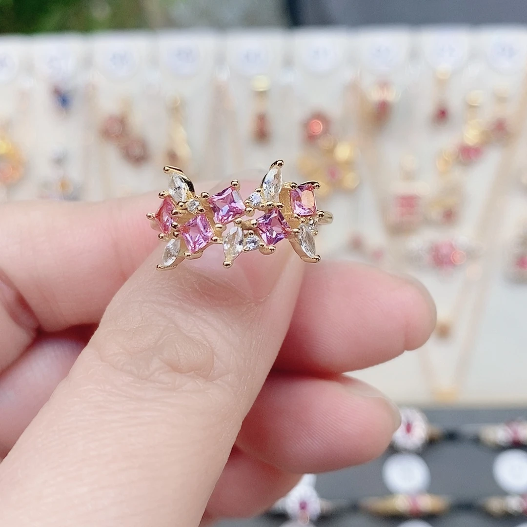 彩色蓝宝石戒指银S925镶嵌