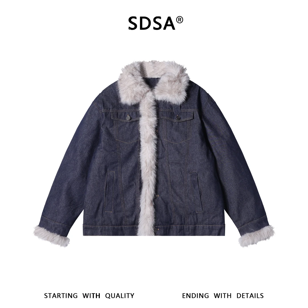 SDSA男士秋冬新款痞帅男装美式复古毛领牛仔夹克外套百搭宽松简约
