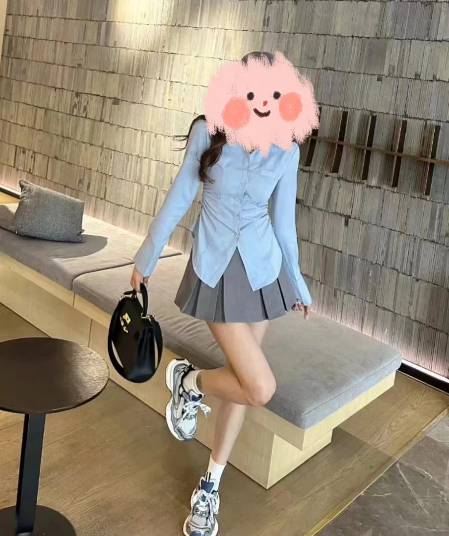 秋款套装女2025爆款 学院风长袖衬衫收腰显瘦+高腰百搭百褶裙半身