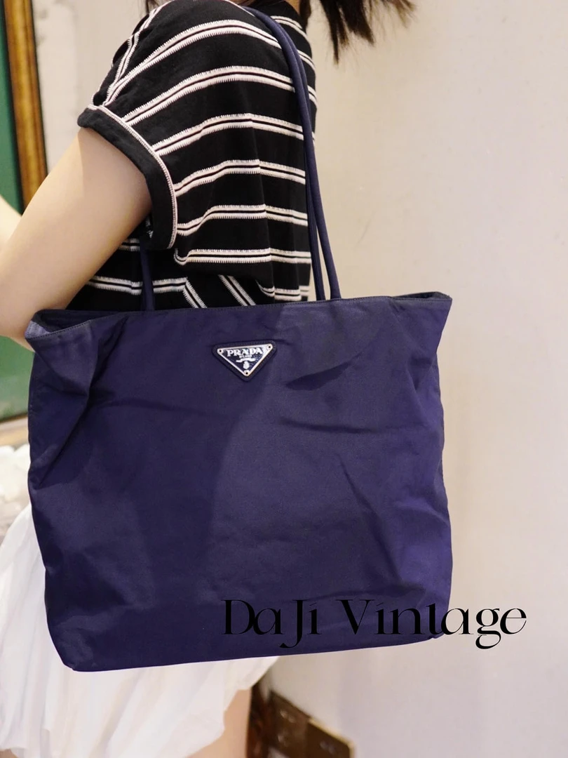 95新 Prada/普拉达 大吉中古/Prada蓝紫色降落伞tote