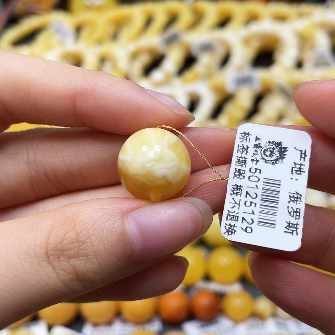 未镶嵌蜜蜡裸石圆珠15mm瑕