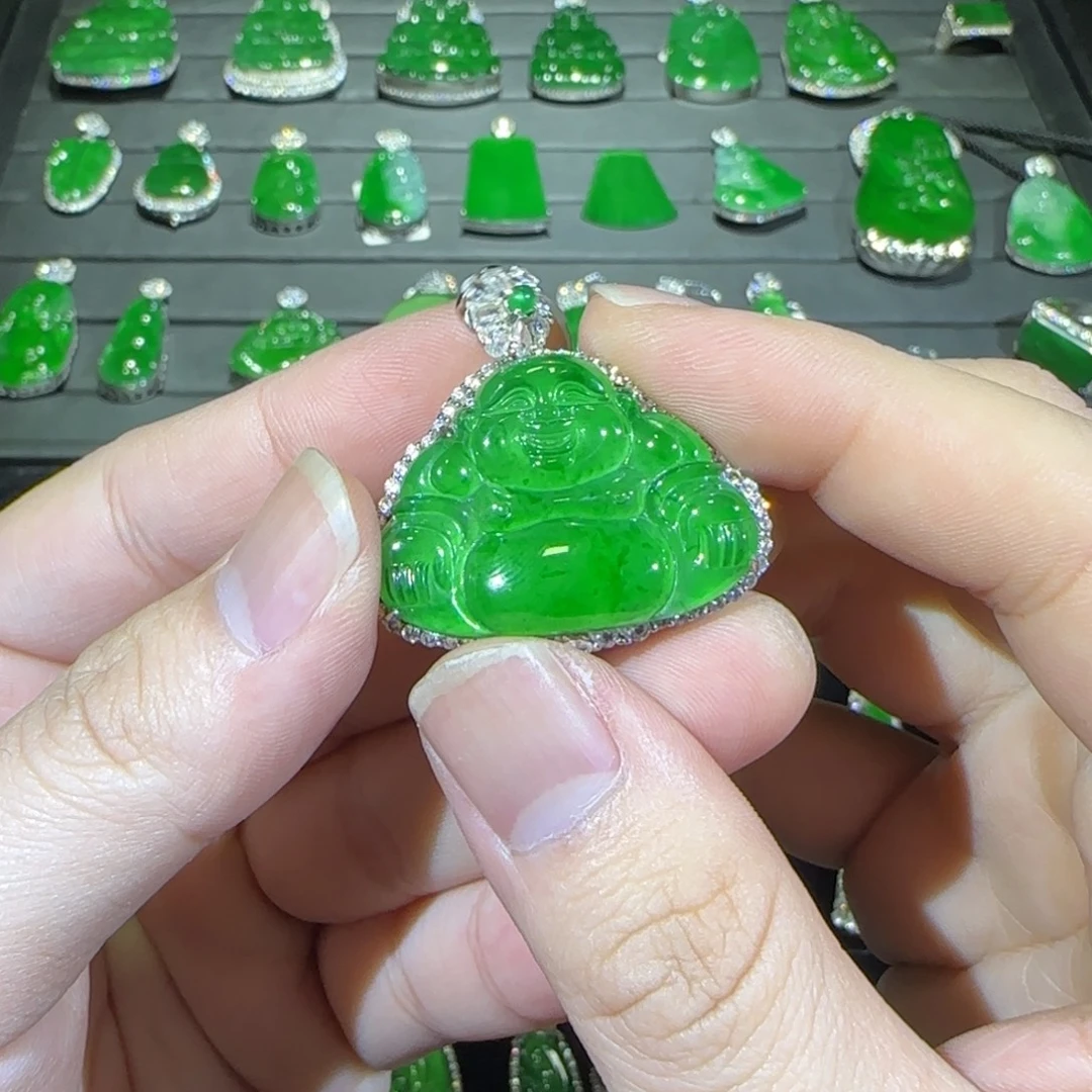 颈饰银S925镶嵌翡翠天然A货翡翠佛公