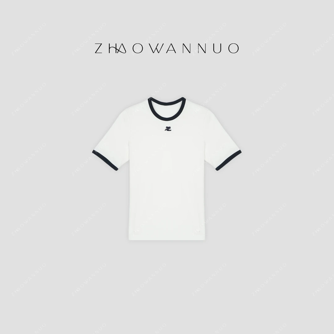 ZHAO WANNUO 丨 【区别市场】经典刺绣设计百搭显瘦撞色T恤NC0599