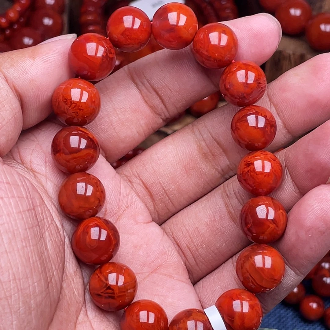 夕***紅南红玛瑙未镶嵌手链南红瓦西卡12火焰原矿