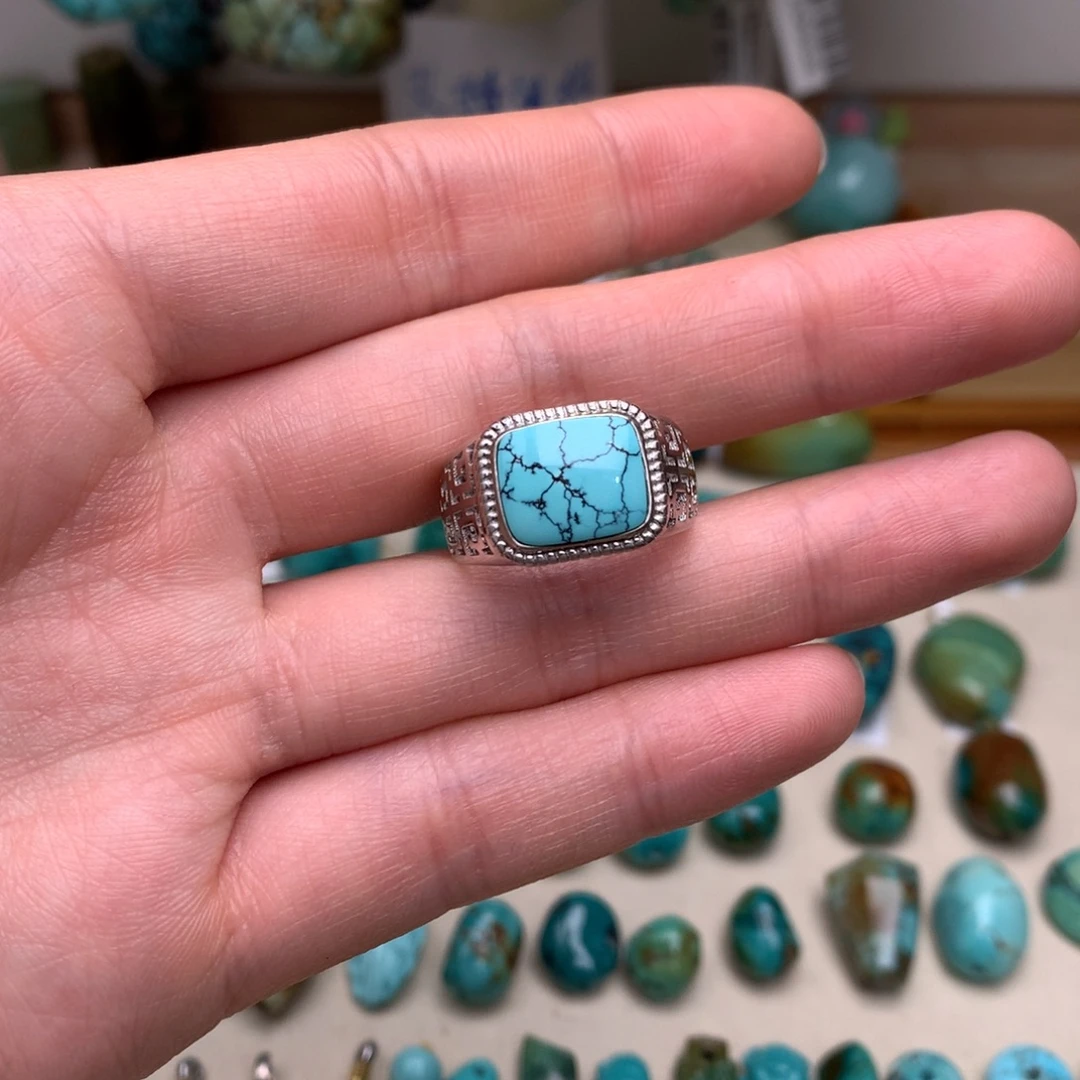 用***3绿松石银S925镶嵌珠宝奇石