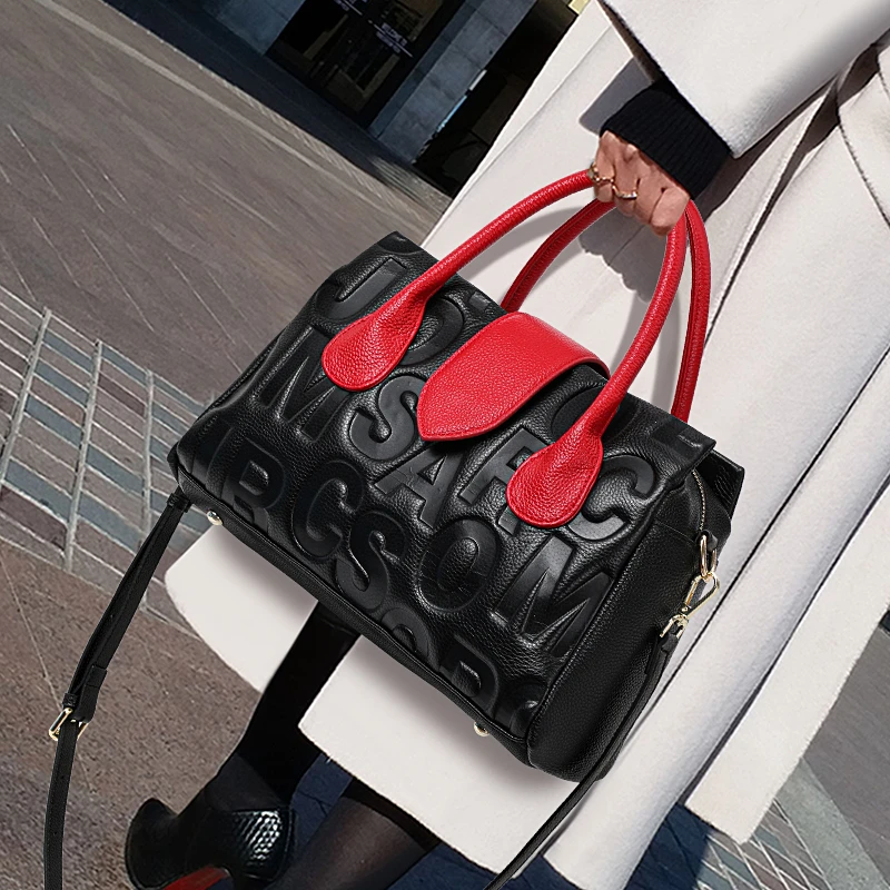 耐脏拉链手提款压花通勤风单肩包大气欧美妈妈包休闲