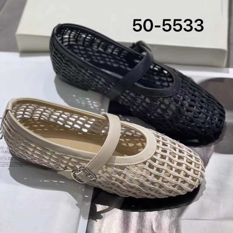 防滑夏季镂空编织一字式扣带马丽珍单鞋平底鞋款舒适凉鞋