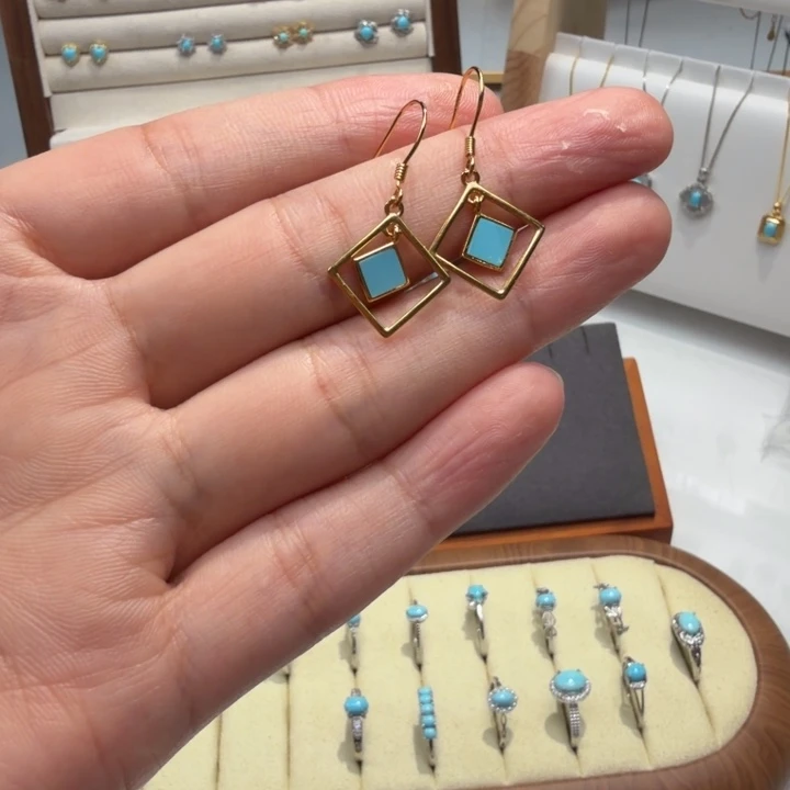 绿松石银S925镶嵌耳饰