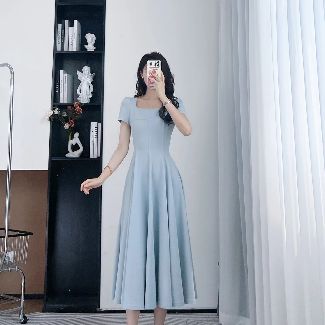 拉夏贝尔2025夏显瘦气质小众轻奢赫本风长裙礼服连衣裙 10485 TCJ