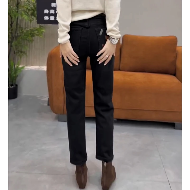 高腰冬季显瘦铅笔裤烟管裤牛仔裤秋季秋冬气质弹力九分裤加绒加厚