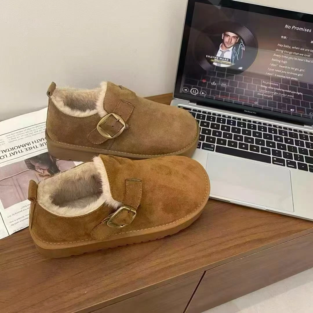 冬季加绒复古百搭舒适保暖软底软面勃肯低帮女鞋