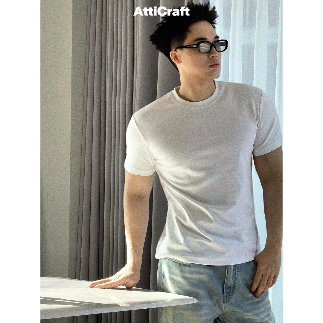 AttiCraft【重磅纯棉】夏季新款纯棉打底衫圆领短袖T恤上衣男2025SS