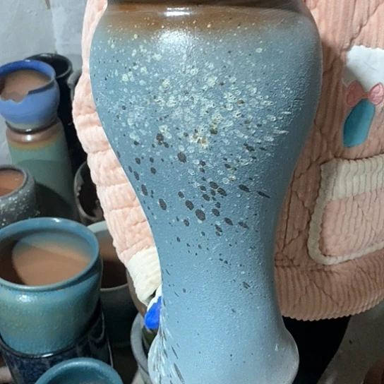 紫砂花盆口17高41，蓝泼墨