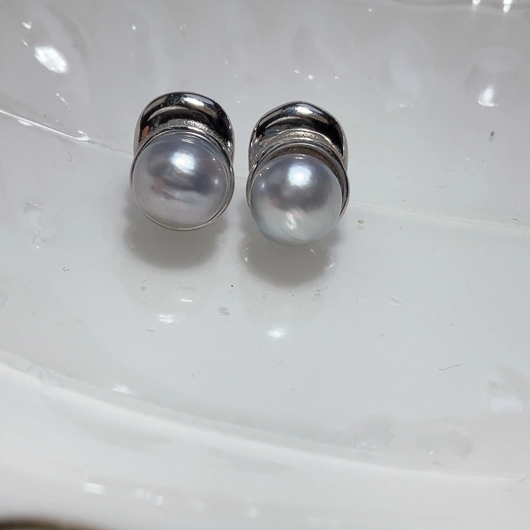 海水珍珠耳饰银S925镶嵌