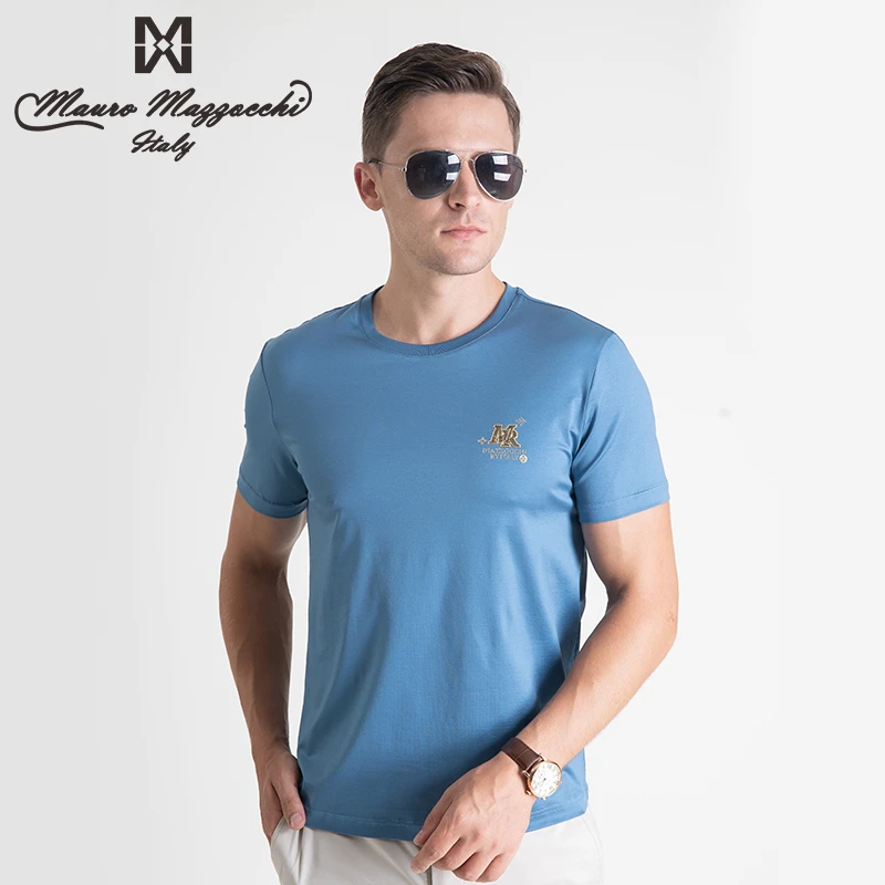 Mauro/玛路简约休闲男士圆领烫钻短袖棉氨混纺亲肤舒适透气 7002