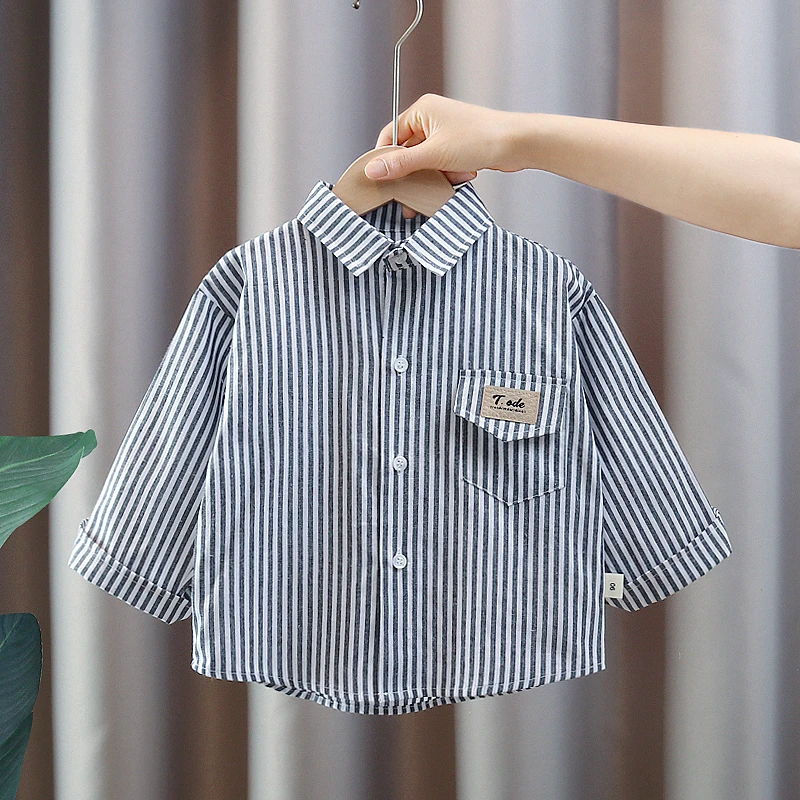 儿童条纹衬衫韩版男童春款潮宝宝上衣小童休闲帅气衬衣外套洋气