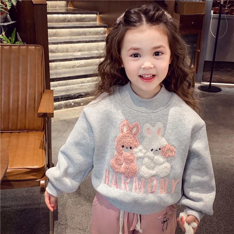 MUMUWU女童加绒卫衣秋冬装2025新款洋气儿童卡通显白小兔子卫衣潮
