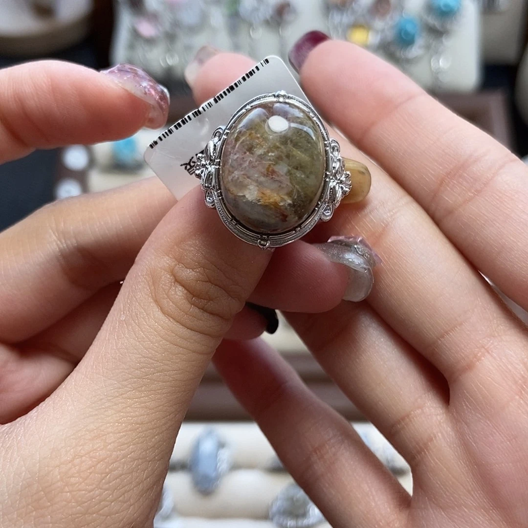 水晶戒指银S925镶嵌子***?莫奈兔毛幽灵