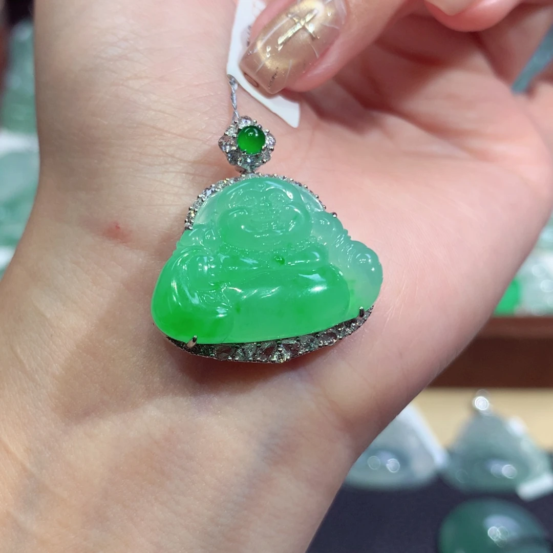 吊坠(不含链)18K金镶嵌翡翠