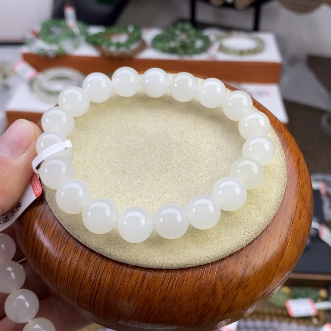 和田玉手串未镶嵌白玉卡10