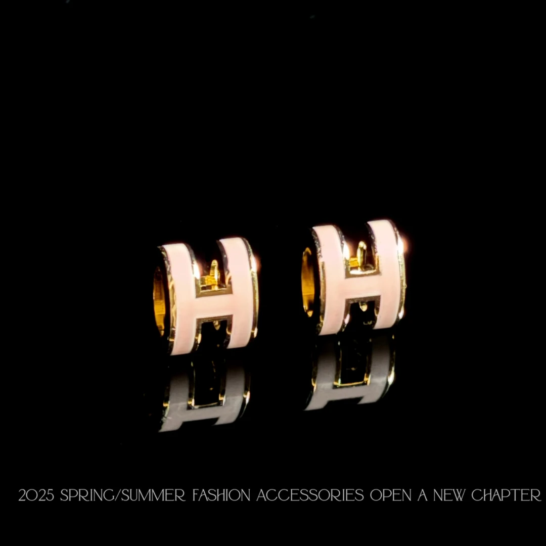 铜合金耳饰  镀K金 2025款C7761【粉轮H型】铂堡俪 BOBAOLI 耳钉