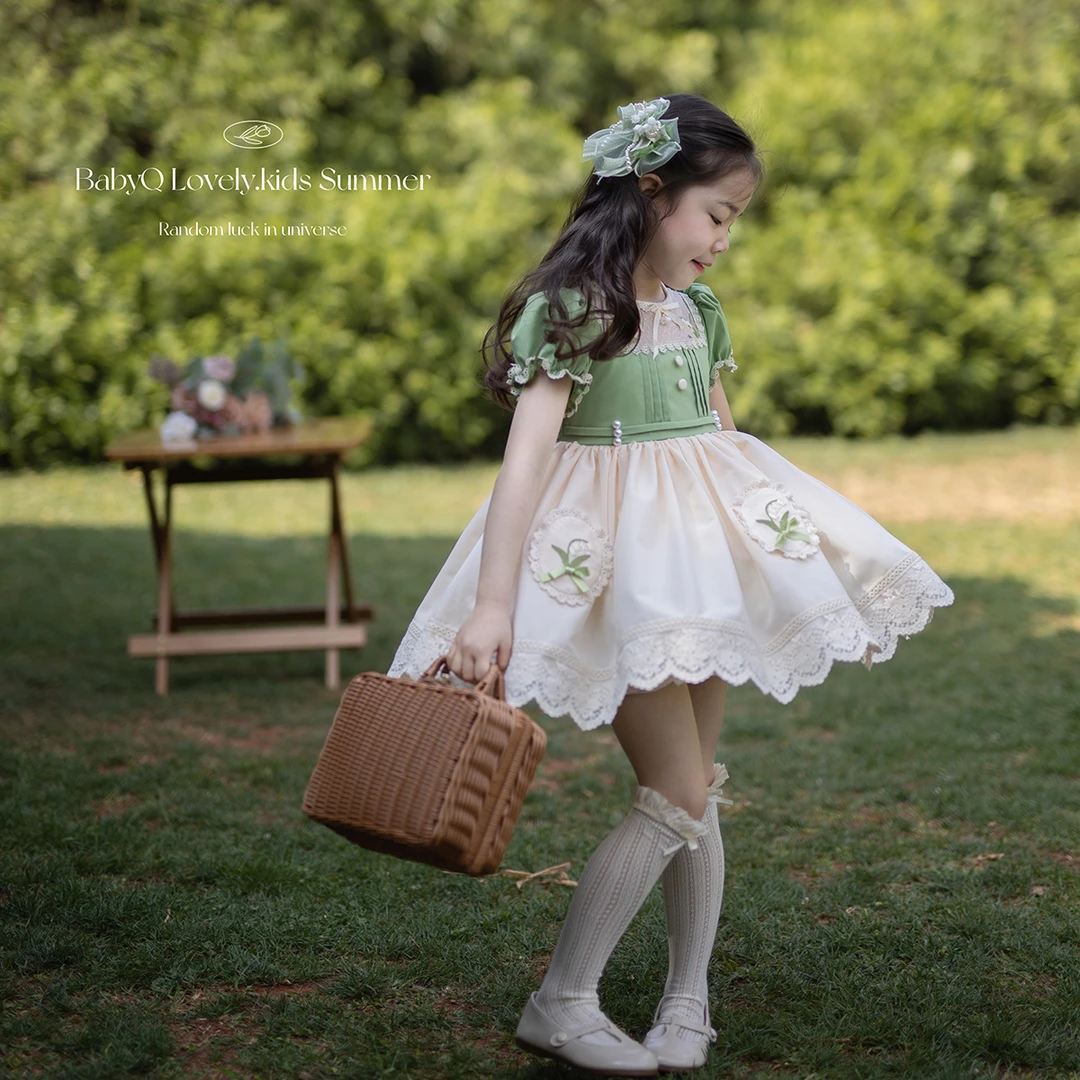 【铃兰】蓬蓬裙公主连衣裙复古气质森林绿夏日花朵女童洛丽塔短裙
