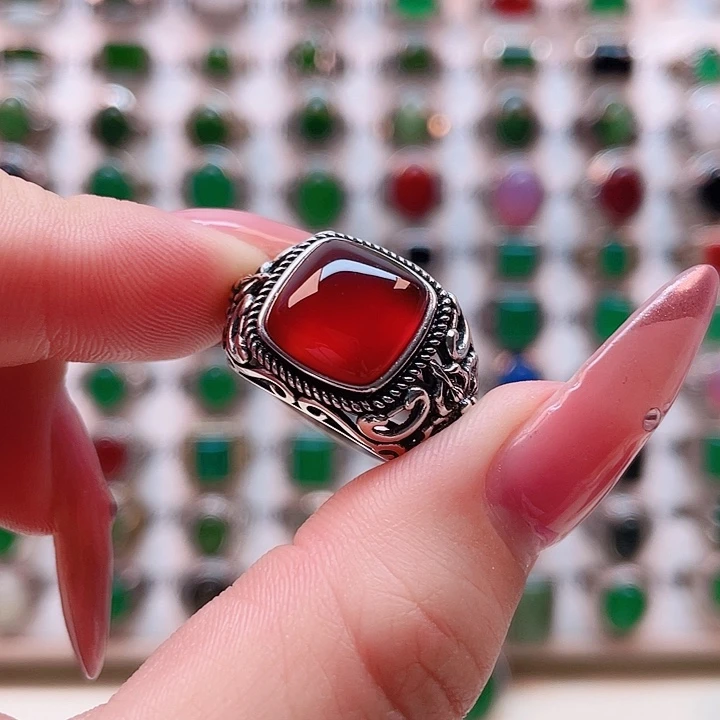 玛瑙/玉髓戒指银S925镶嵌溜****?