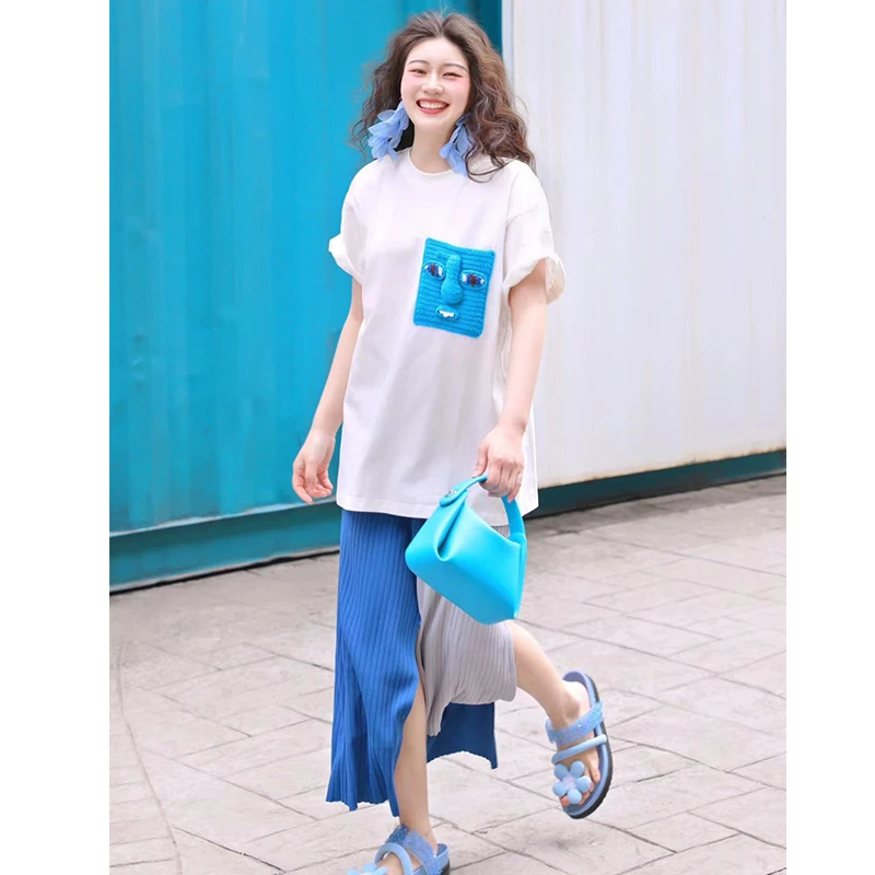 【KOBO】XJ622时尚休闲夏季显瘦白色宽松百搭中长款圆领体恤夏装