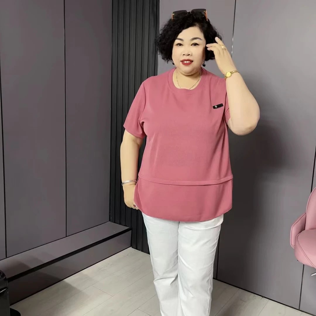 208**时尚大夏季舒适码宽松肥大圆领休闲简约百搭显瘦短袖T恤上衣