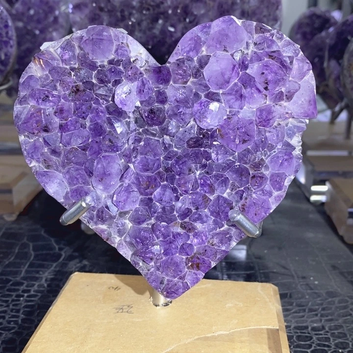 未镶嵌珠宝半成品紫晶紫钛爱心摆件