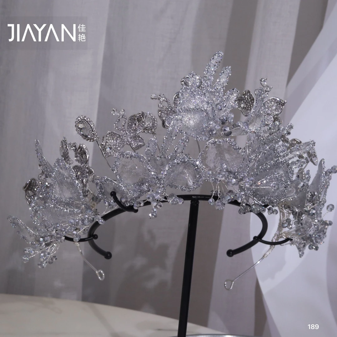 7016新款水凝胶银灰色闪耀新娘皇冠气质百搭主纱造型头饰