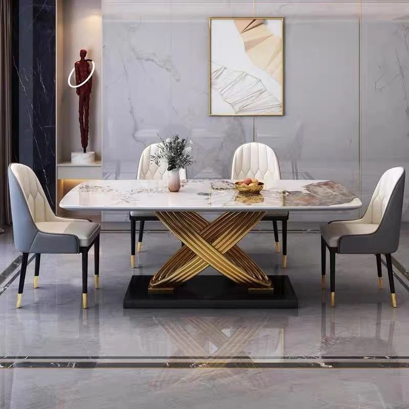岩板餐桌椅组合现代简约家用大小户型新款长方形吃饭桌子钢材质