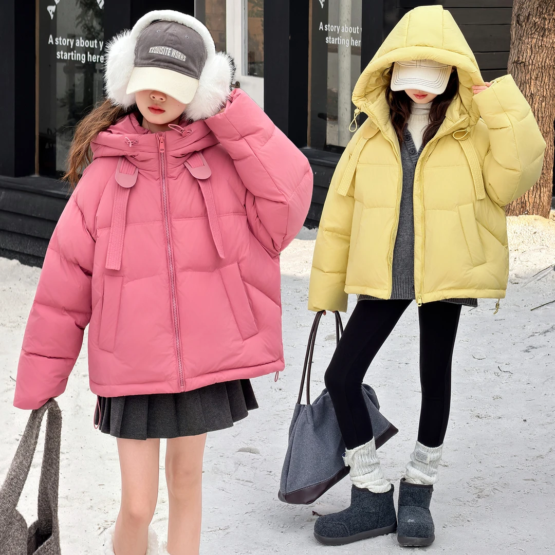 女童棉衣外套加厚秋冬装新款中大童洋气连帽棉服冬季休闲保暖棉袄