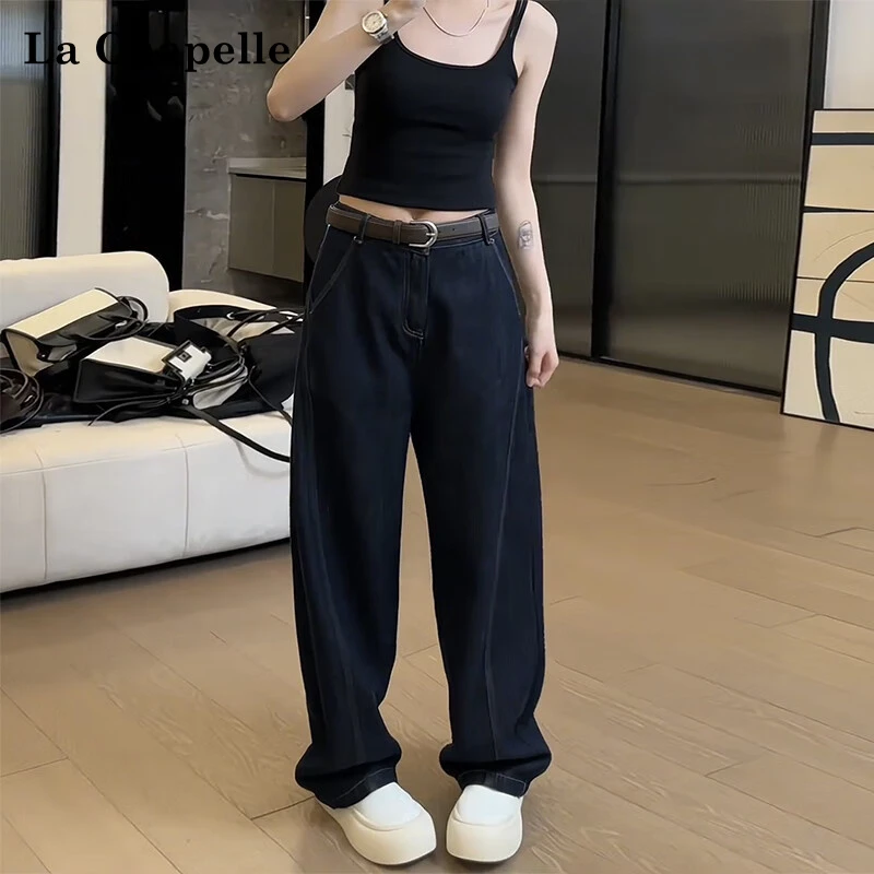 拉夏贝尔直筒牛仔裤女2025年春装女新款弯刀裤显瘦梨形身材阔腿裤