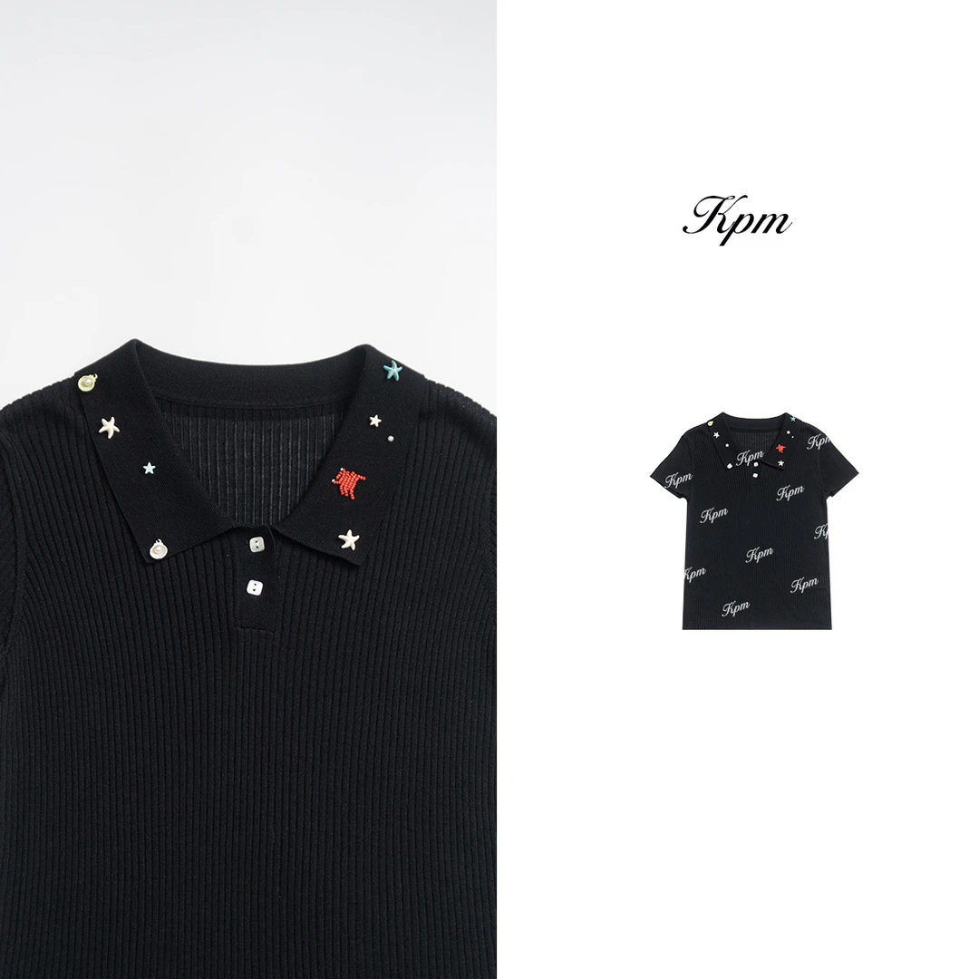 2025夏季新品高级感甜美可爱刺绣POLO领显瘦百搭短袖t恤女JN7591