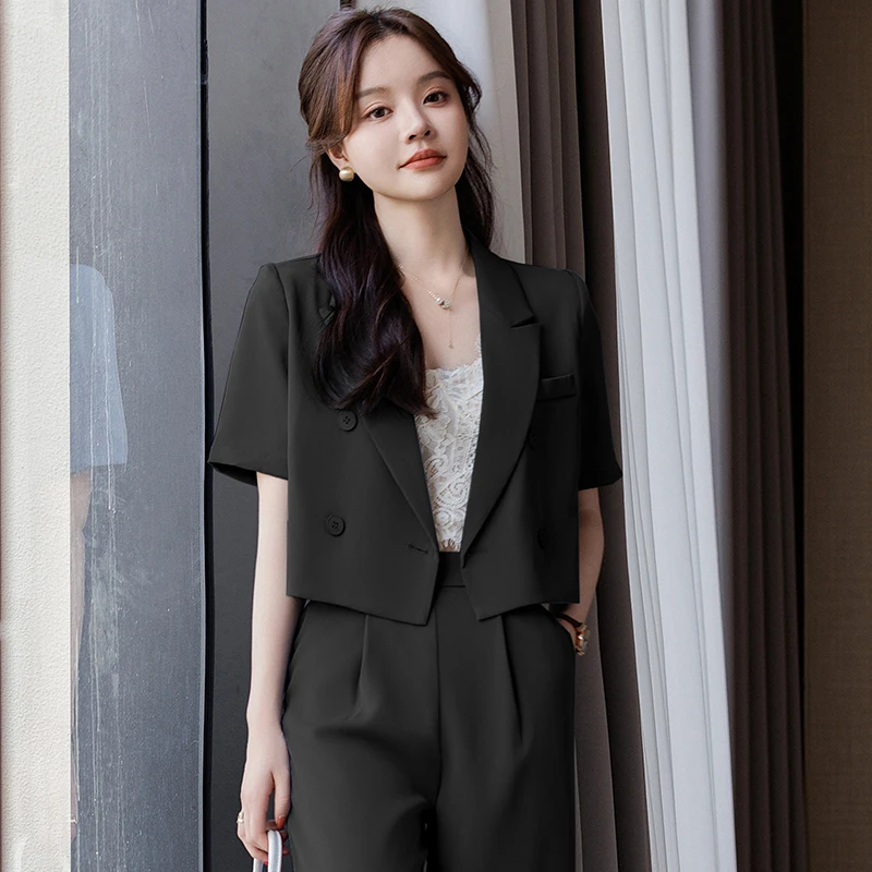黑色休闲西装洋气女士2025新款高级气质显瘦夏季短袖西服外套薄款