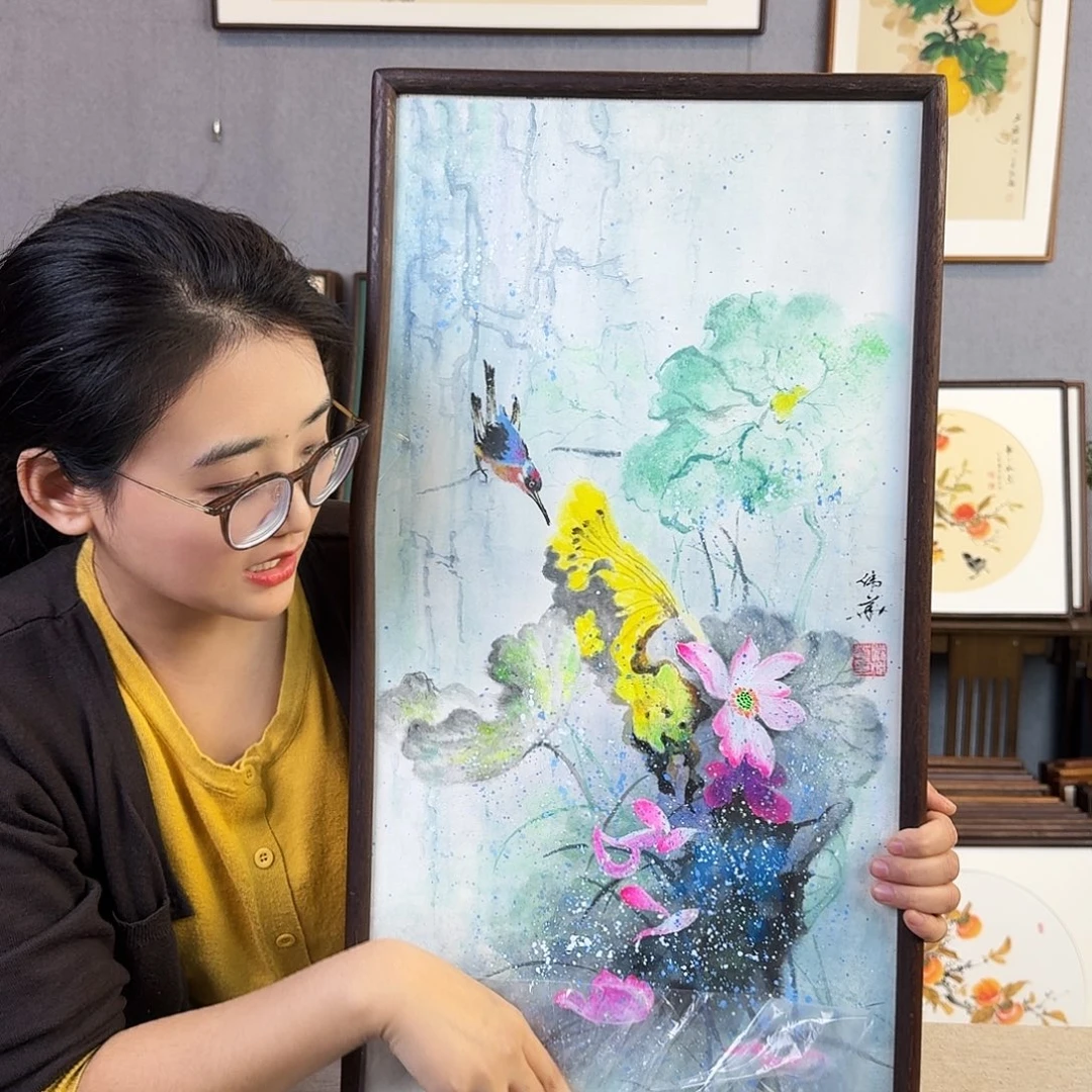 国画手绘带框尺寸： 36*69