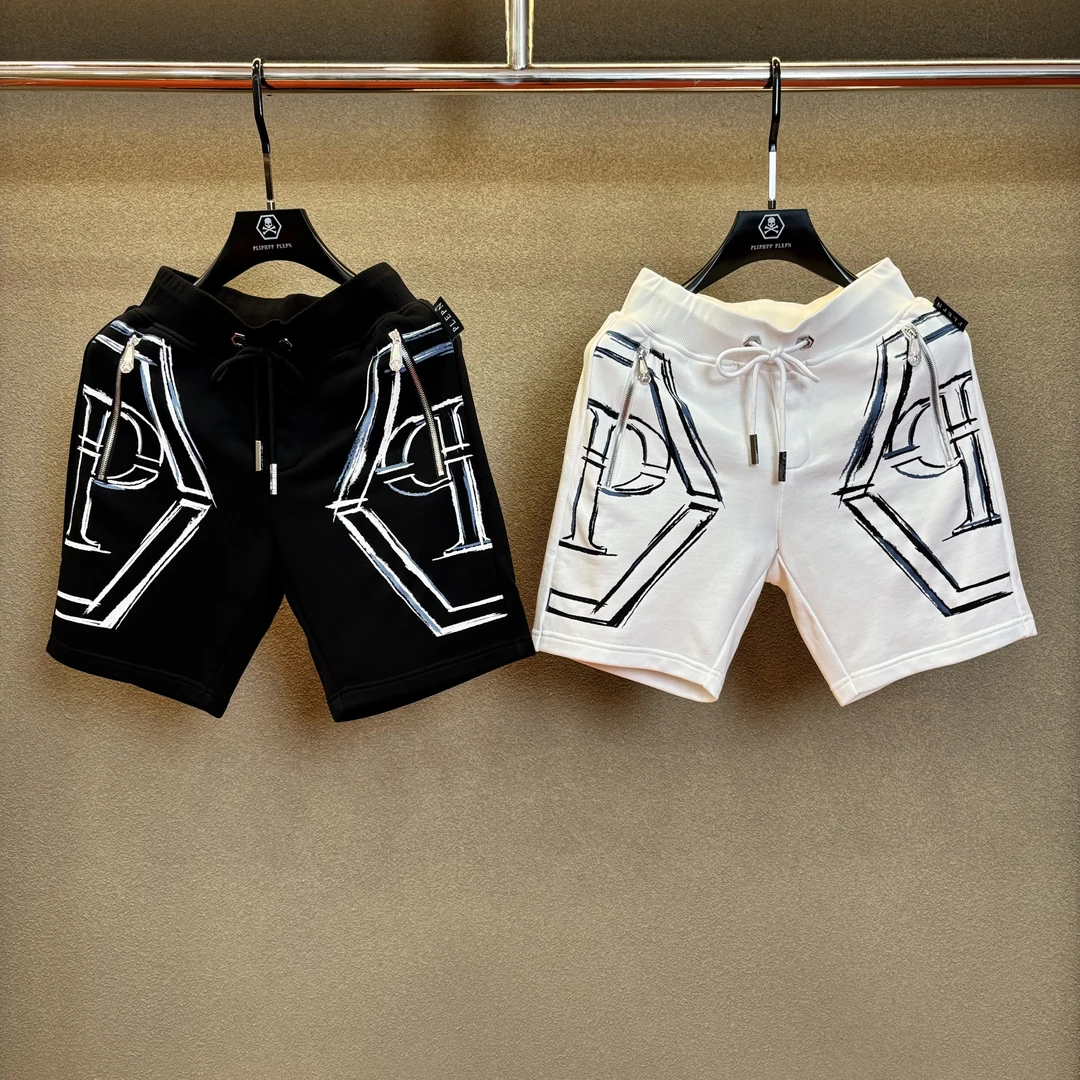 PLIPHPP PLEPN奢潮夏季重工冷压双pp款黑白休闲时尚男士短裤WK91