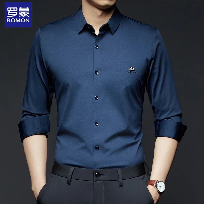 罗蒙男士无痕长袖衬衫春秋季2025新款商务休闲免烫秋罗蒙男士衬衫