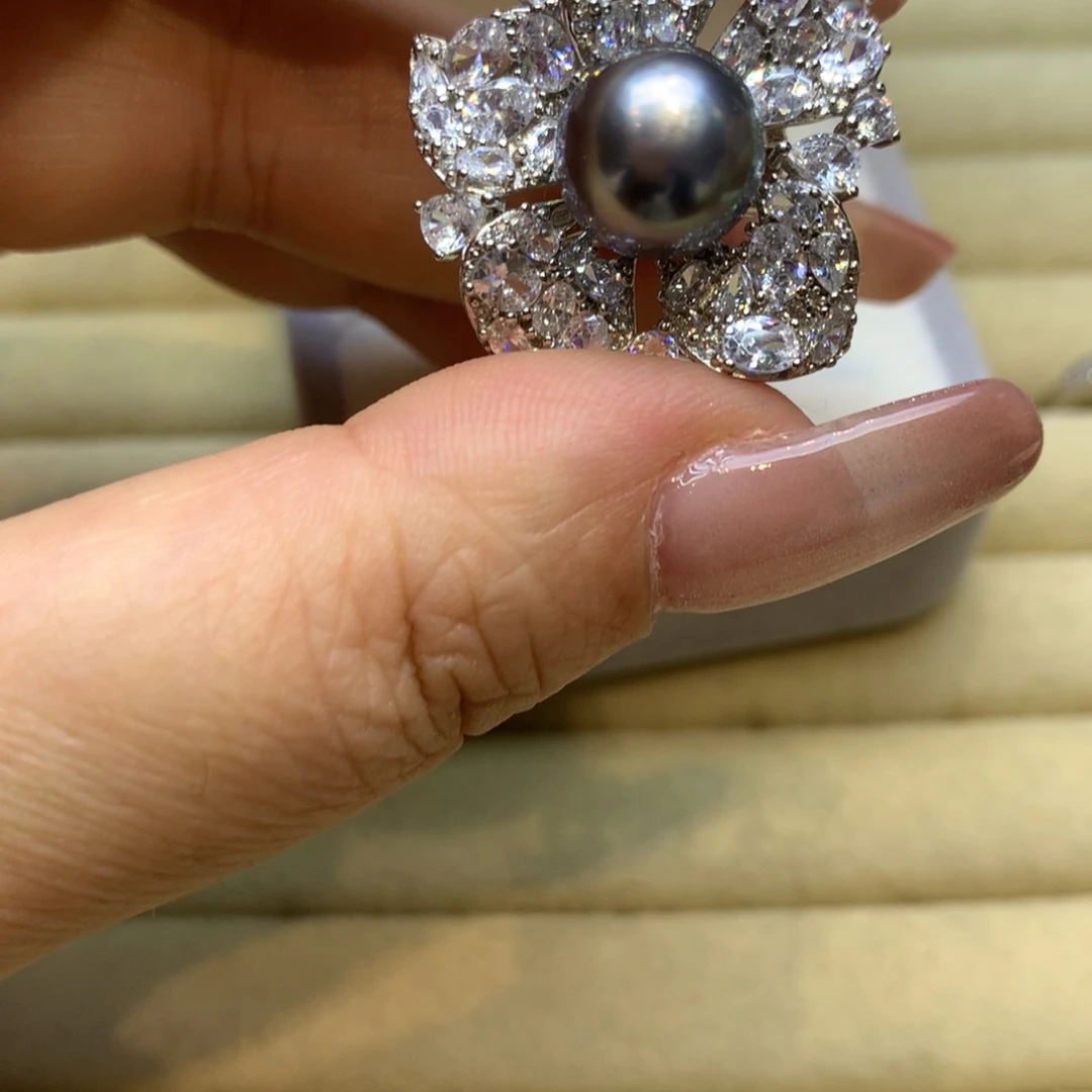 银S925镶嵌戒指海水珍珠