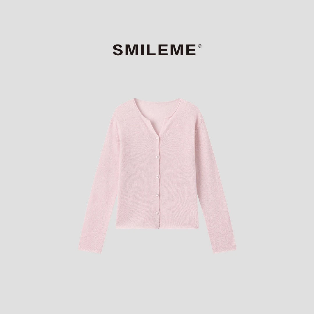 4-SMILEME【春日来信】100%山羊绒韩系温柔风软糯毛织开衫R5377014