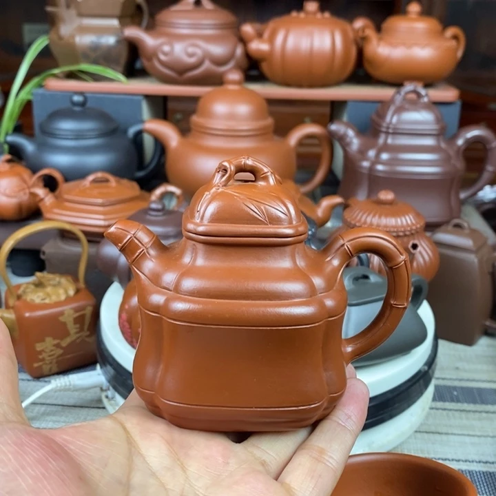 紫砂茶壶四方竹鼎200-260cc原矿赵庄朱泥双十一特价