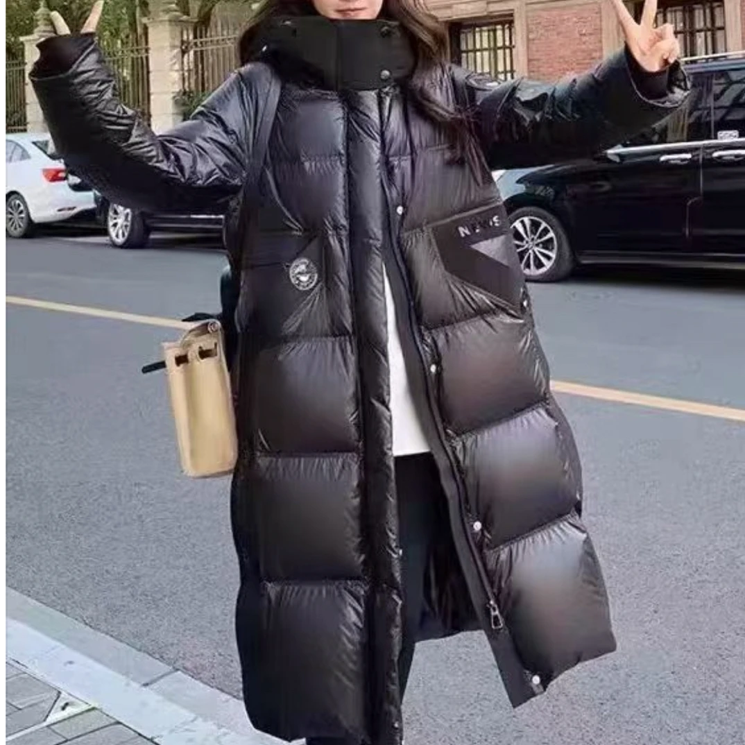 可可家依黑尊黑钻男女同款长款加厚连帽宽松保暖百搭0613汇