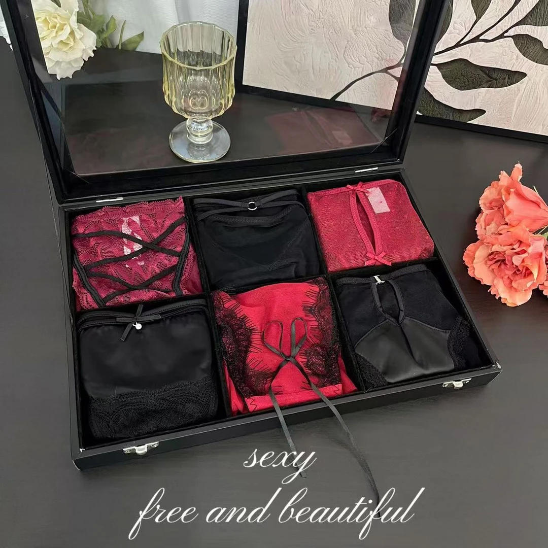 新年法式轻奢红色魅惑御姐纯欲风性感女士缎面蕾丝内裤