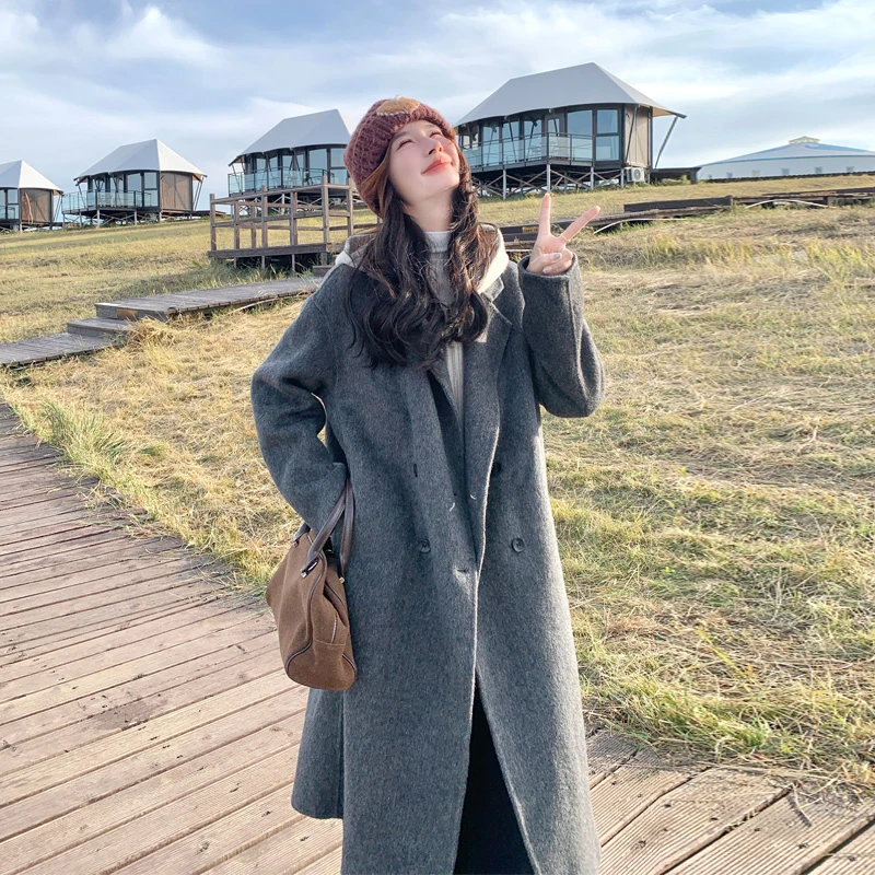 假两件羊绒大衣女2025冬季新款韩剧女主穿搭ins风高智感毛呢外套